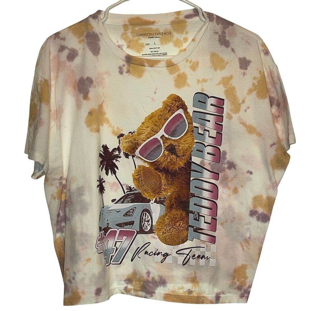 Grayson Threads Teddy Bear Racing Team Tie Dye Graphic Tee NWT Large